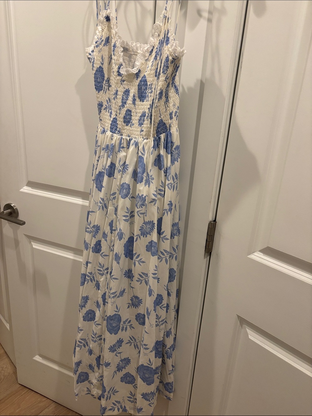 Floral Haven Midi Dress — Blue Smocked Midi by MABLE